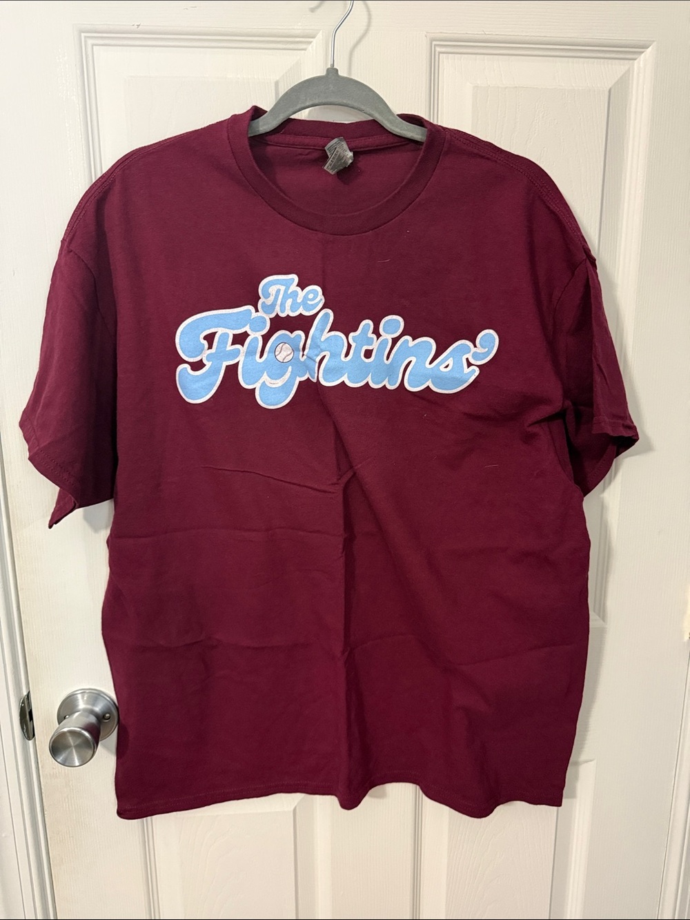 Gildan Maroon Phillies Tee with Light Blue 'The Fightins' Graphic